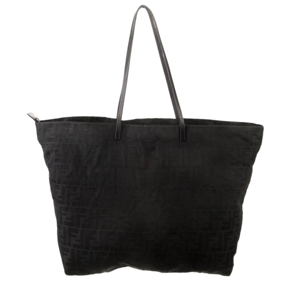 Fendi Large Tote Bag Black FF Zucca Nylon w/ Leather Shoulder Straps